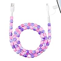 HianDier USB C Cable[MFI Certified] Multi 2 in 1 USB to Type C Fast Charging Cable 3.3FT USB A to iPhone Cord Stylish Crystal Beads Jade Charger Cord Girls Women for iPhone 17 16 15 14 13-Pink Purple