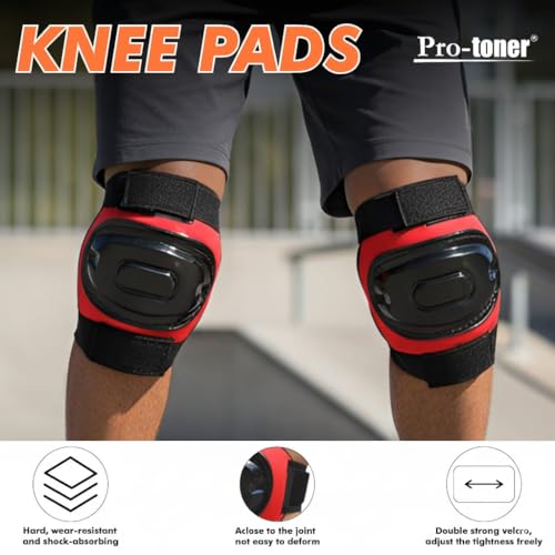 Image of Protoner Kids Skating Protection Kit with Helmet, Knee Pads, Elbow Pads and Wrist Guards,Multiple Colors & Sizes (Red, Medium)
