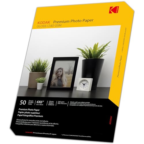 Kodak Photo Paper A6 (Glossy 240gsm - 50 Sheets) Universal Premium Photographic Paper for HP, Epson, Canon Inkjet Printers (Size 6 x 4", 10 x 15cm)