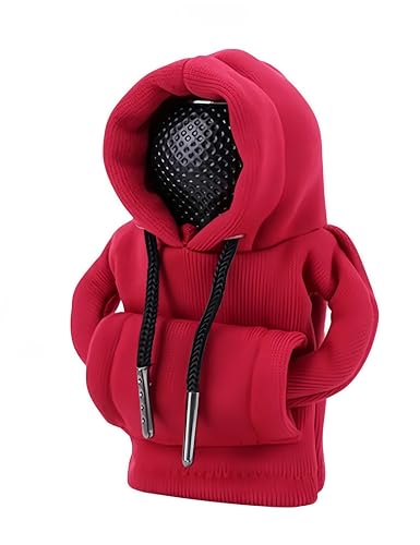 PAVNSO 1 Pack Car Gear Shift Hoodie, Funny Mini Hoodie Winter Warm Shift Knob Cover, Automotive Interior Accessories for Gift(red)