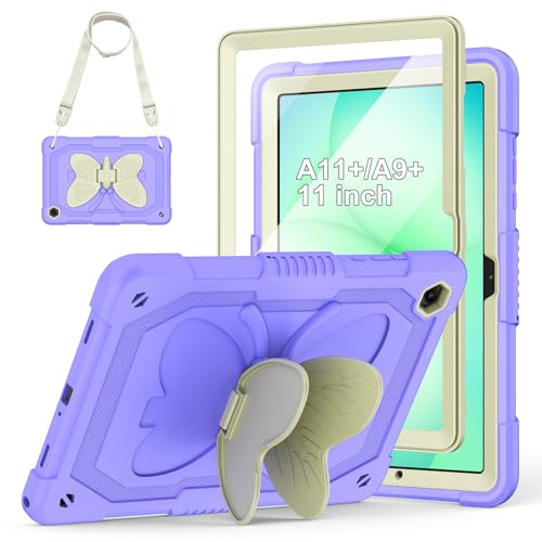 Image of Cover for Samsung Galaxy Tab A11+ Plus /A9+ Plus Case with Screen Protector, Galaxy Tab A11+ /A9+ 11 inch 2025 /2023 Released with Butterfly Stand Shoulder Strap Shockproof case for Kids Girl, Purple