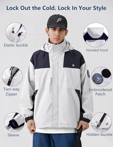 Image of Venzina Men's Waterproof Rain Jacket-Lightweight Windbreaker with Color Block Design, Breathable for Urban Outdoor, Daily Commuting I Fashion Unisex Couple Jacket