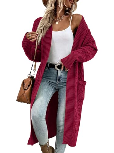 Image of Onedreamer Womens Long Cardigan Sweaters Open Front Cable Knit with Pockets