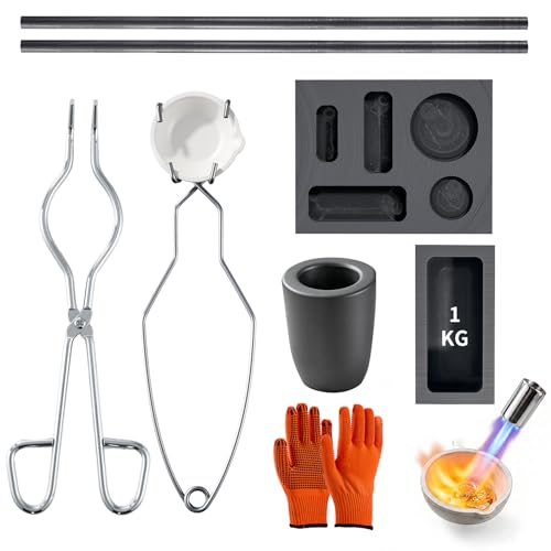 10-in-1 Metal Casting Kit for Beginners Complete Graphite Crucible Set with Ingot Molds Quartz Cup 2 Stir Rods Gloves and Instruction Manual for Melting Gold Silver and Aluminum