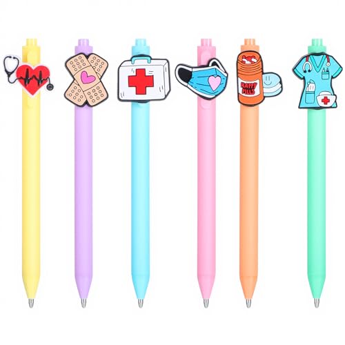 Ptwola 6 Stück Krankenschwester Zubehör Stifte Kugelschreiber Hochwertig Lustiger Cartoon Krankenschwester Stift Nurse Accessories Einziehbare Kugelschreiber für Ärzte Medizinische Assistenten Arbeit