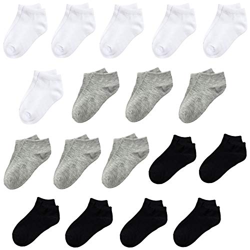 Janegio 18 Pairs Kids' Ankle Socks Low Cut Half Cushion Sport Ankle Socks