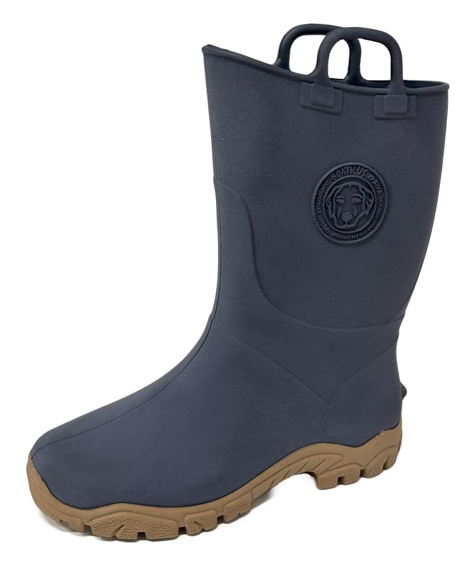 Boatilus Ducky Megol Cepillado, Botas de Agua, botas de lluvia para niños, botas de jardín - 100% impermeable, goma perfumada, antideslizante - Azul Cepillado/Beige - talla 35