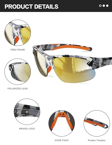 Image of BIRCEN Mens Polarized Sunglasses for Sports: TR90 Lightweight Sun Glasses Wrap Around Shades for Fishing Driving Cycling
