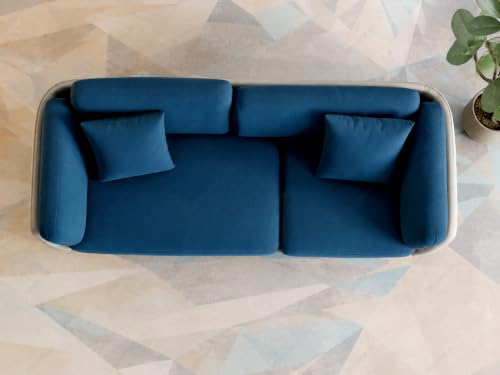 Image of 3 Seater Dual Color Sofa, Velvet Fabric (Blue & Off-White) | Solid wood structure, premium velvet upholstery, sturdy golden legs, ideal for living room seating.