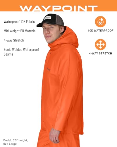 FROGG TOGGS Men's WayPoint Angler Waterproof, Durable Jacket with 4-Way Stretch, Orange, Small - image 2
