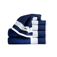 Lacoste Sport Stripe 6-teiliges Luxus-Baumwollhandtuch-Set - Hergestellt aus 100% weicher Supima-Baumwolle, saugfähig & schnelltrocknend, inklusive 2 Badetücher, 2 Handtücher, 2 Waschlappen