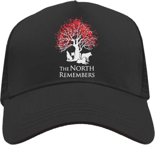 Functon+ The North Remembers Casquette de camionneur réglable avec dos en maille Motif arbre et loups Noir, Noir , Taille unique