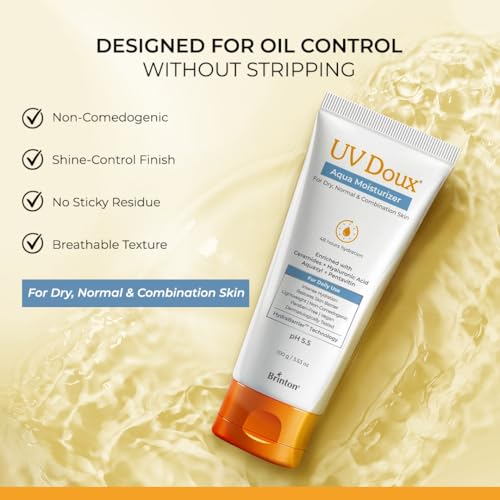 Image of Brinton UV Doux Aqua Moisturizer for 48-Hour Hydration | With Aquaxyl, Pentavitin, Ceramides & Hyaluronic Acid | Deep Moisture, Restores Skin Barrier & Reduces Dryness | 100 g x 3