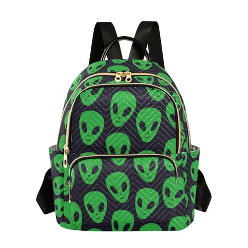Women Fashion Backpack Green Aliens Face Sturdy Daily Bag Compact Regular Bag Diaper Bag