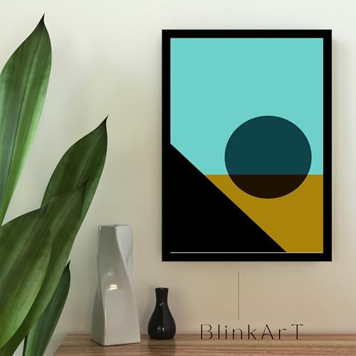 Image of BLINKART Vintage Bauhaus Retro Geometric Aesthetic Poster Gallery | Colorful Wrap Framed For Home Office Studio Living Room Modern Art Studio Decoration Abstract Shapes | (d143) | 13x10 Inch