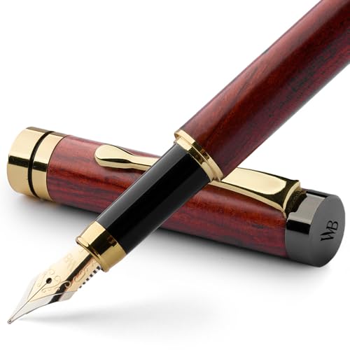 Image of Wordsworth & Black Fountain Pen Set, Luxury Bamboo Wood - Fine Nib, Gift Case; Includes 6 Ink Cartridges, Ink Refill Converter -Journaling, Calligraphy; Drawing, Smooth Writing [Rosewood] | Rosewood, Gift for Men Women, German Iridium 18K Gilded, Calligraphy Journaling, Converter + 6 Cartridges, Refillable