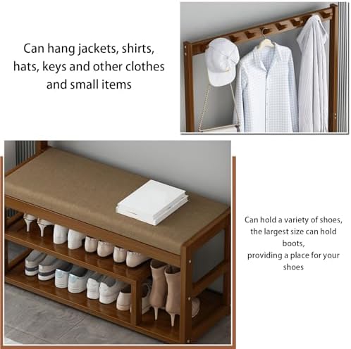 Pull Out Shoe Rack Rotating Shoe Cabinet Cabiner Rotate Rotating Shoe Storage Rack for Wardrobes Retractable，Stylish Bamboo Coat Rack with Shoe Bench, Space-Saving Hall Tree, 5-9 Hooks, Soft