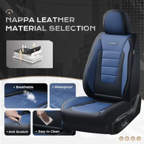 Image of Coverado Car Seat Covers Front, Seat Covers for Cars, Waterproof 2-Pack Car Seat Cushions, Leather Carseat Seat Protectors, Universal Seat Covers Fit for Most Sedans SUV Pick-up Trucks(Black&Blue)