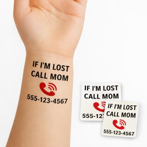 Custom Safety Temporary Tattoo for Kids and Adults, Emergency Contact Information Design set of 15