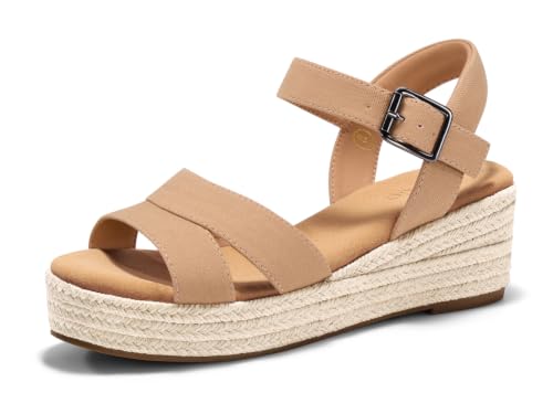 Image of Coutgo Womens Wedge Platform Sandals Espadrille Heels Open Toe Buckle Ankle Strap Summer Shoes
