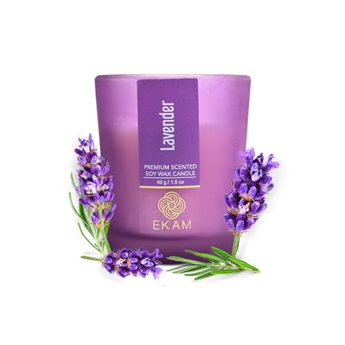 Image of EKAM Lavendar Votive Soy Wax Scented Candle, 40 Grams, 10 Hours Burn Time| Long Lasting Premium Candles | Ideal for Home Decor | Gifting & Aromatherapy