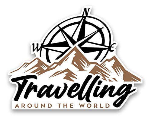 Pegatina Travelling Around The World - Fondo Blanco - Vinilo Camper Caravana Furgoneta California Cover