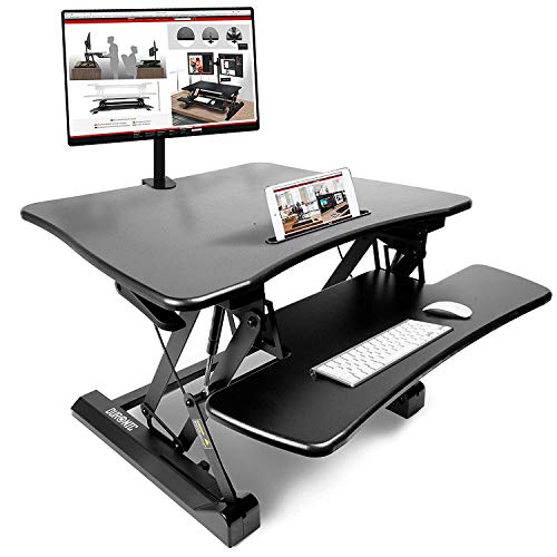 Duronic DM05D3 Sit Standing Computer Workstation | 73 x 59 cm Desk | Height 15 to 50 cm | Ergonomic Monitor Space with Keyboard Mouse Tray | Stable Steel Construction