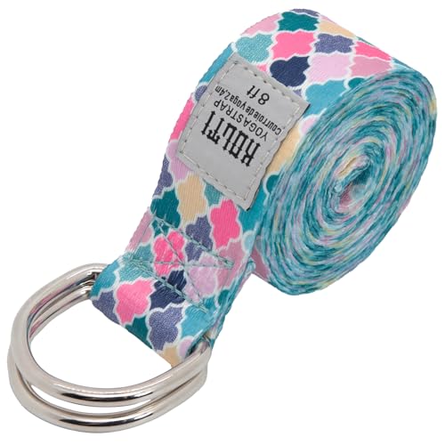 Cotton Yoga Belt, Featuring [12+ Colors & 8 Feet], with an Adjustable anti-Slip D Ring Buckle, Ideal for Daily Yoga, Pilates, Stretching, Fitness, and Home Workouts