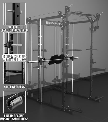 Image of Eonfit E5 Smith Machine with Vertical Leg Press, Power Cage Squat Rack with LAT-Pull Down Cable Crossover Rotating Arms System Home Gym Equipment All in One