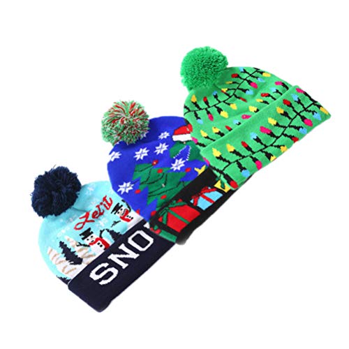 Gorro de natal Amosfun de tricô com luzes LED para o inverno e neve com lanterna e cabeça de Natal p