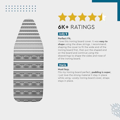Image of Encasa XO Ironing Board Cover with 3mm Thick Felt Pad for Steam Press (Fits Standard Large Boards of 125x39 cm) Heat Reflective, Scorch & Stain Resistant, Printed - Grey Bunting