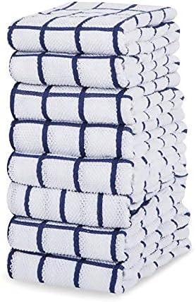 Amazon Brand Eono 100% Cotton Terry Tea Towels - Absorbent Restaurant Bar Glass Kitchen Cloths - 40 x 64 cm - Pack of 5 - Grey