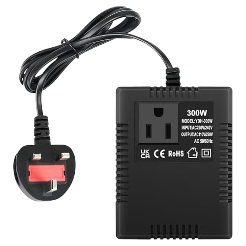 Step Down Transformer US to UK, 300W Step Down Power Voltage Converter Transformer (UK Plug) 220v/240v to 110v/120v, Intelligent Efficient Travel Power Adapter for Power Bank, WIFI, POS Machine