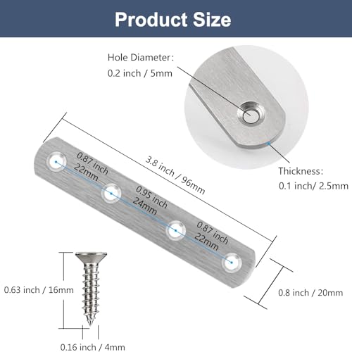 Image of 8 Pack Flat Straight Brace Brackets 4 Inch Stainless Steel Mending Plates Repair Fixing Brackets Heavy Duty Straight Repair Joining Plates with Screws