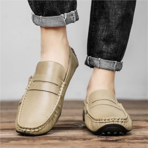 Anti-Slip Comfortable Fashion Outdoor Slip On Mens Loafers Solid Color Leather Driving Flat Heel Loafers3