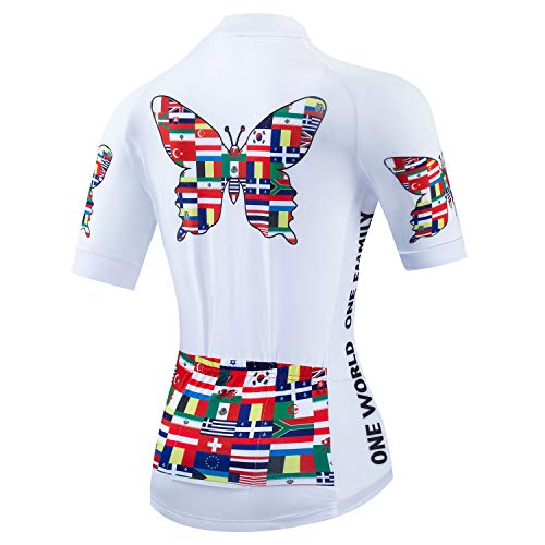 Cycling Jersey Women Short Sleeve Bike Biking Shirts Full Zip Bicycle Tops Cycling Clothes with 3 Pockets USA L