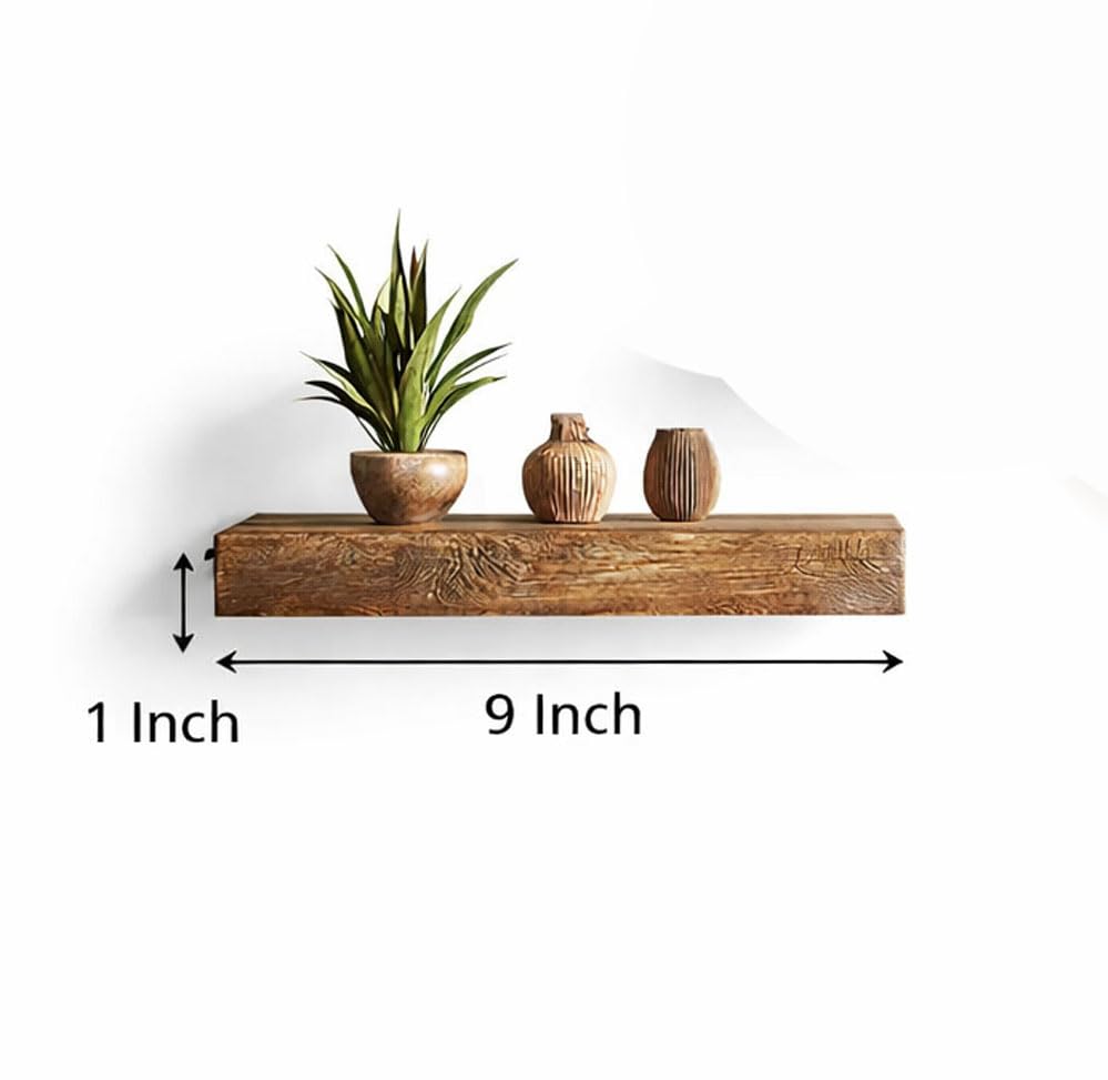 Image of Solid Wood Floating Wall Shelves Set of | Rustic Wooden Display Shelves for Living Room, Bedroom, Kitchen & Bathroom | Heavy Duty Wall Mounted Shelves (9 Inches, 3 Shelves)