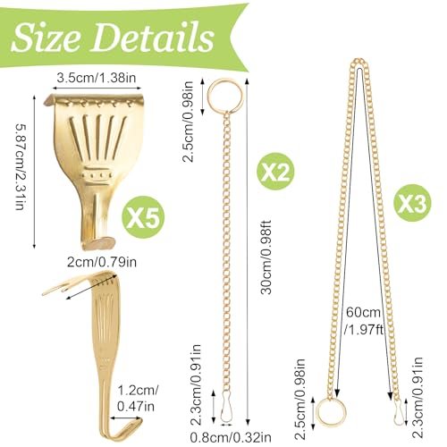 Image of Picture Hanging Kit, 5Pcs Rail Hooks with 5Pcs Chains, Picture Display Hanging System in Two Sizes for Wall Pictures, Exhibition(Gold, 30CM & 60CM)