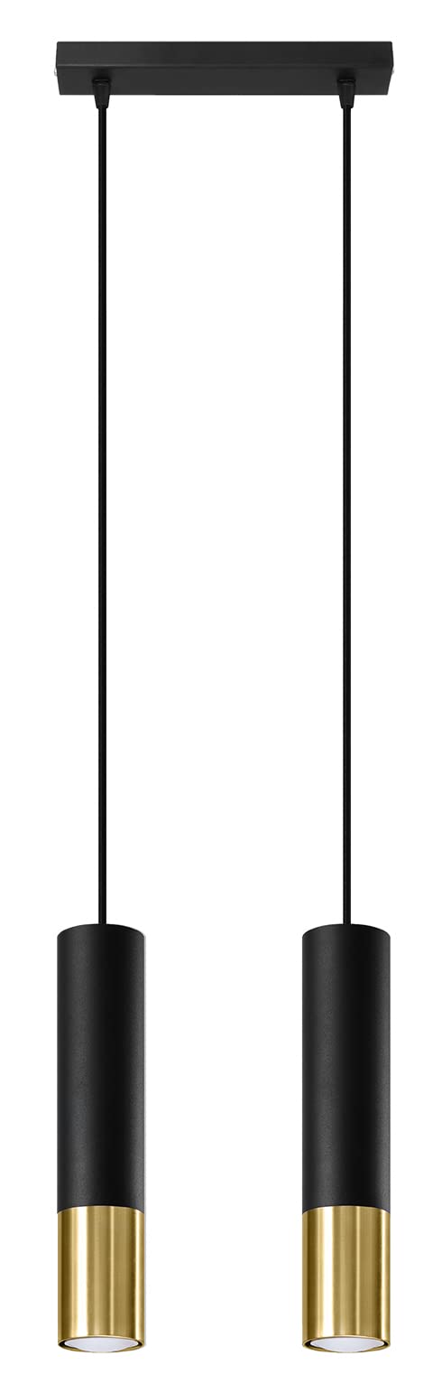 SOLLUX lighting Lampada a Sospensione - Lampada a Soffitto in Acciaio - 2 Paralumi - Lampada LED - Nero Oro Loopez