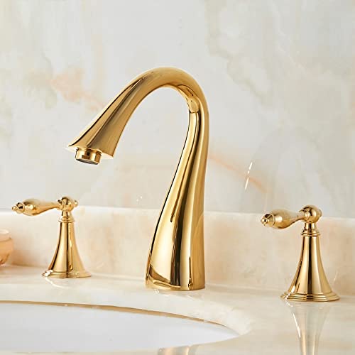 Robinetterie de salle de bain dorée trois trous style européen pour vasque