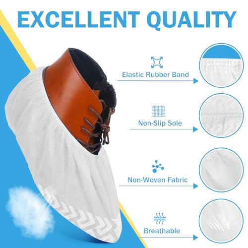 squish Boot Covers Disposable Non Slip, White Durable Shoe Covers Disposable for Indoors, 50 Pack Anti-Slip Shoe Booties Breathable Thick Non-Woven Fabric Protector Covers Fits Up to 13 Size