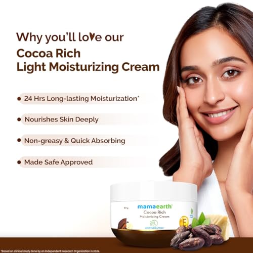 Image of Mamaearth Cocoa Rich Moisturizing Cream with Cocoa Butter & Vitamin E for Deep Nourishment - 50 g | 24 Hrs Long-lasting Moisturization | For Face, Hand & Body | Non-Greasy & Quick Absorbing