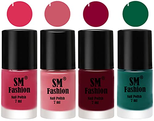 Image of Nail Polish Combo Set (Pack of 4) Quick Dry Gel Finish Nail Paint | Dusty Pink,Nude Pink,Boysenberry,Green | 7 ml Each