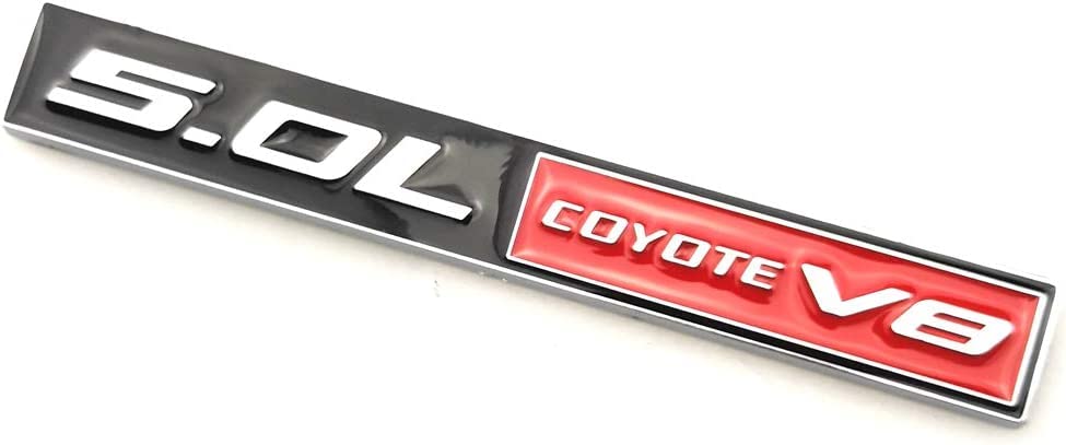 Image of 2pcs 5.0 Coyote V8 Emblem 3D Trim Fender Hook Trunk Badge Decal Sticker Nameplate Replacement for 150 Mustang (Chrome Red)