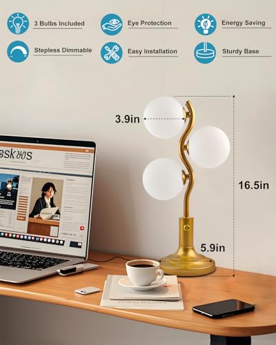 Lightdot Table Lamp 3 Lights Gold Desk Lamp - Image 6