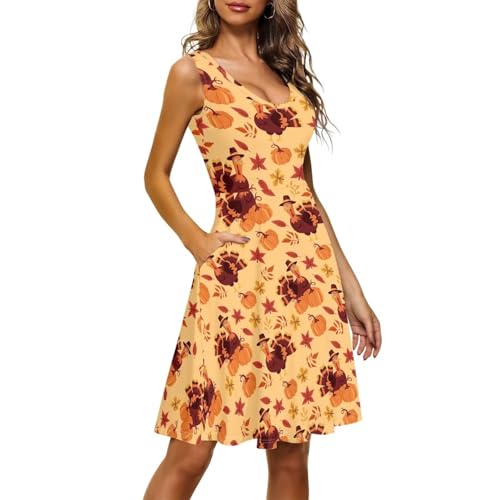 Image of TOADDITDO Women's Sleeveless O Neck Beach A-Line Party Coctail Tank Dresses Flared Sundress