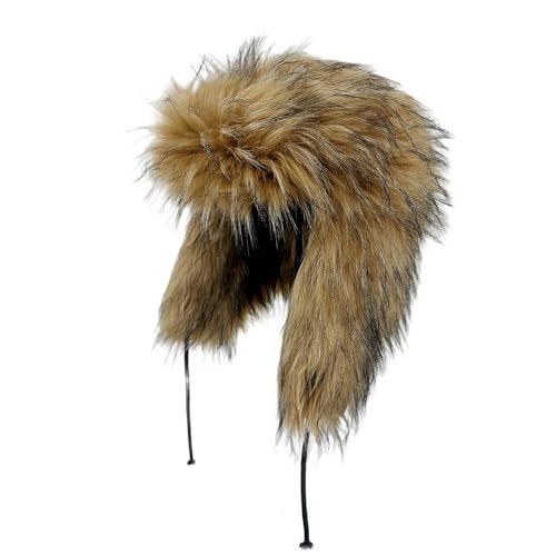 YFJNV Y2K Faux Fur Russian Hat Soft Warm Winter Trapper Hat with Earmuffs for Men and Women (US Alpha Small X-Large Brown)