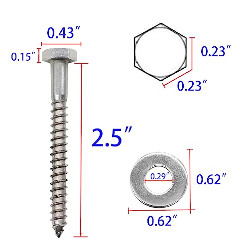 Qlvily LSS-1/4X2-1/2-10PCS Stainless Steel Lag Bolts 1/4 Inch X 2-1/2 Inch Hex Lag Screws thumb #1