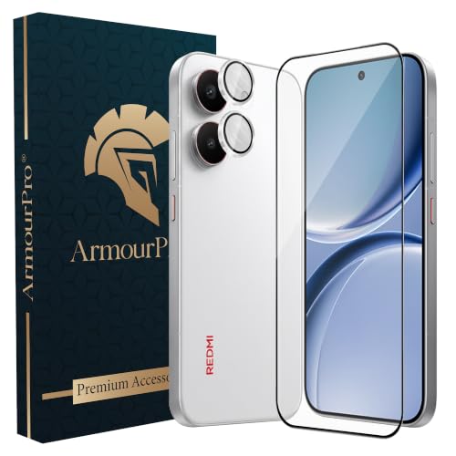 Image of ArmourPro Edge to Edge Tempered Glass for Redmi Turbo 5 with Silver Camera Ring Guard, 9H Screen Protector, Anti-Scratch, Anti-Fingerprint, Bubble-Free Installation Kit