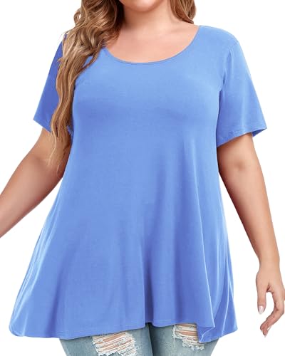 Image of JOELLYUS Plus Size Tops for Women Tunic Floral Casual Short Sleeves T Shirts Flowy Blouses 2026